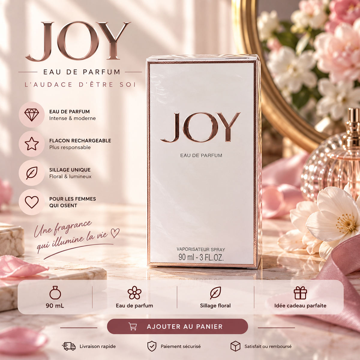 Joye – Eau de Parfum Femme Florale Fruitée – 90ml