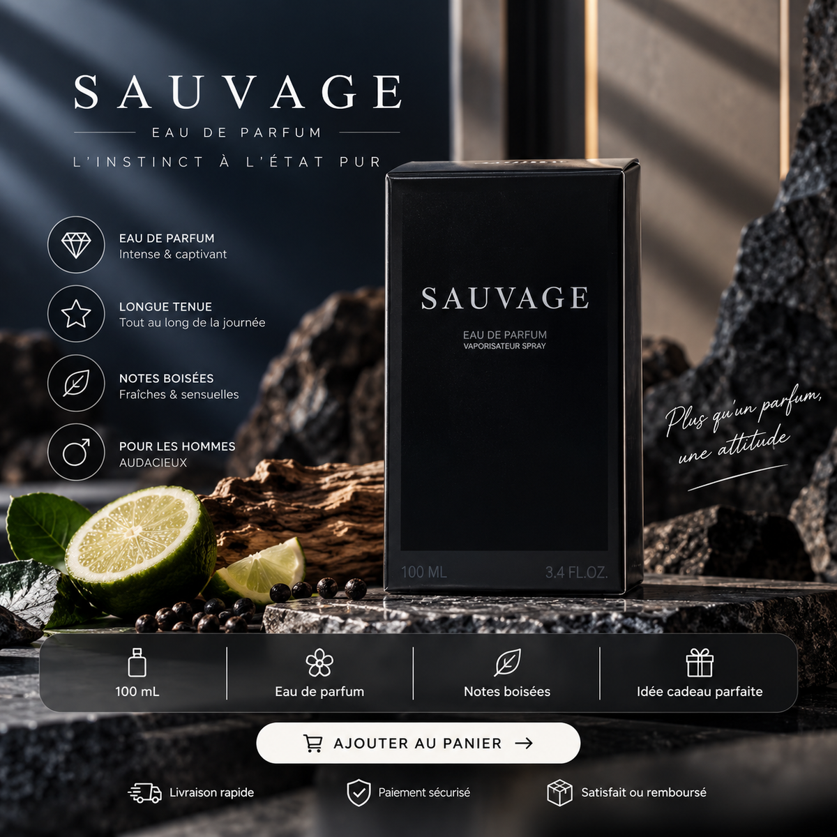 Instinct Sauvage – Eau de Parfum Homme Boisée Aromatique – 100ml