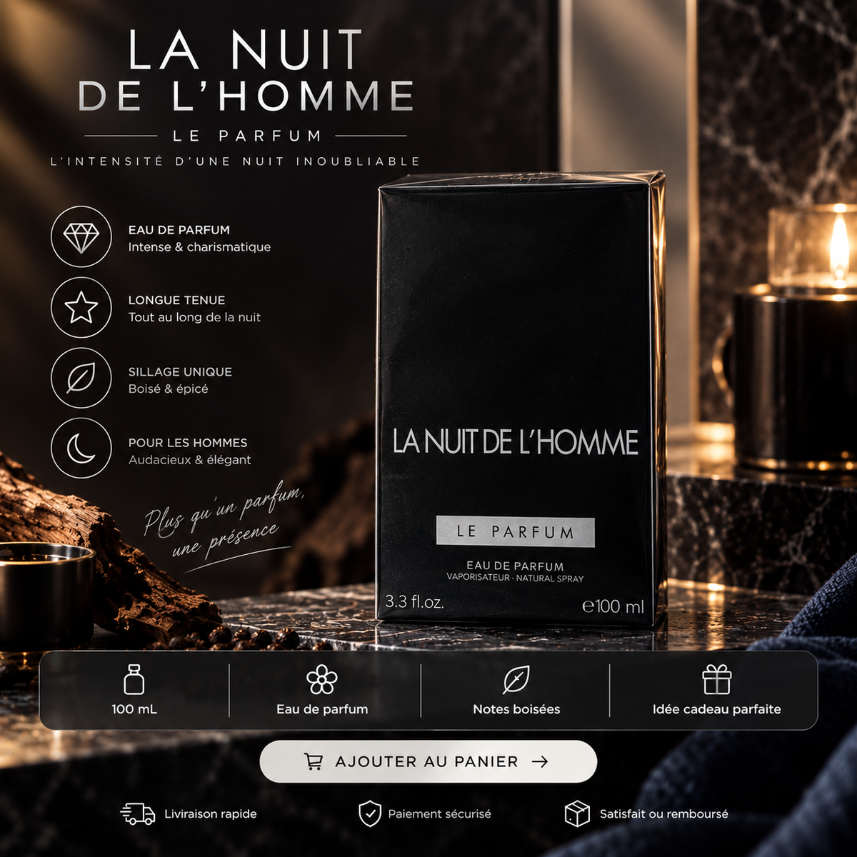 Nuit Intense – Eau de Parfum Homme Boisée Épicée – 100ml