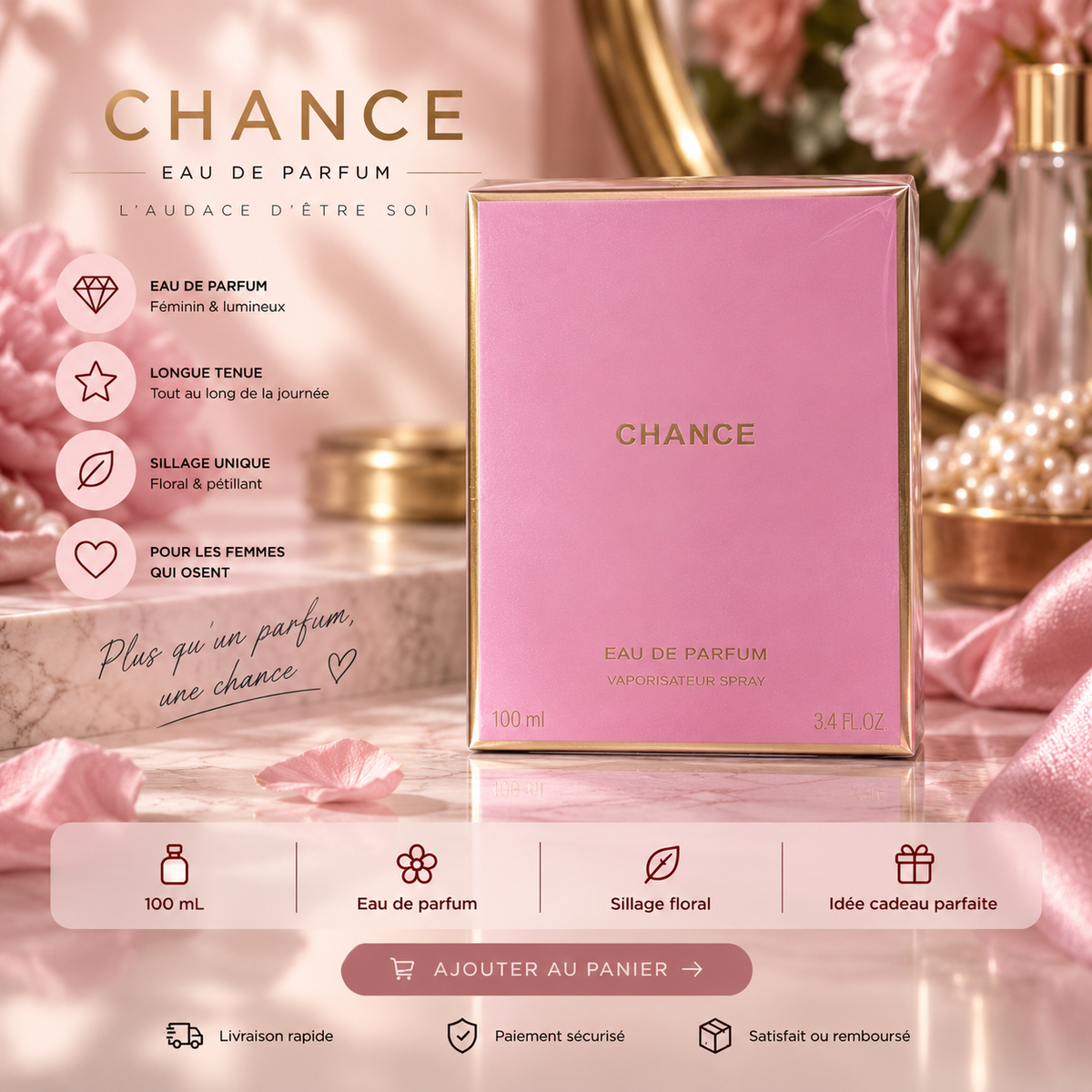 Étincelle Rose – Eau de Parfum Femme Florale Fraîche – 100ml